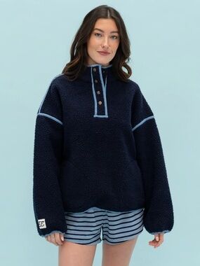 Eleven Eleven Denim Trim Fleece Pullover Size L